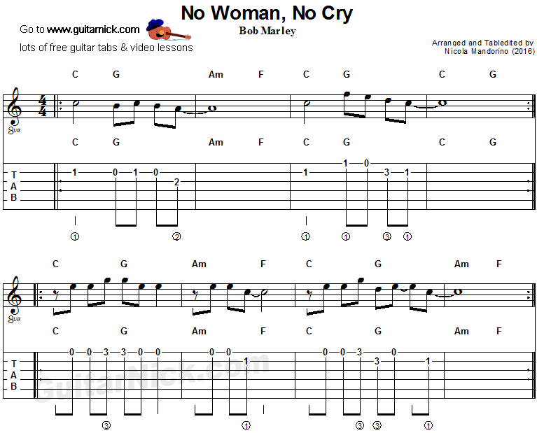 No Woman No Cry - easy guitar tab