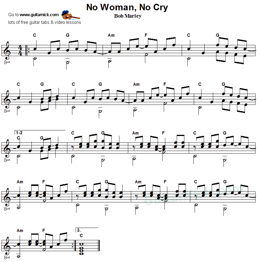 No Woman No Cry - fingerstyle guitar sheet music