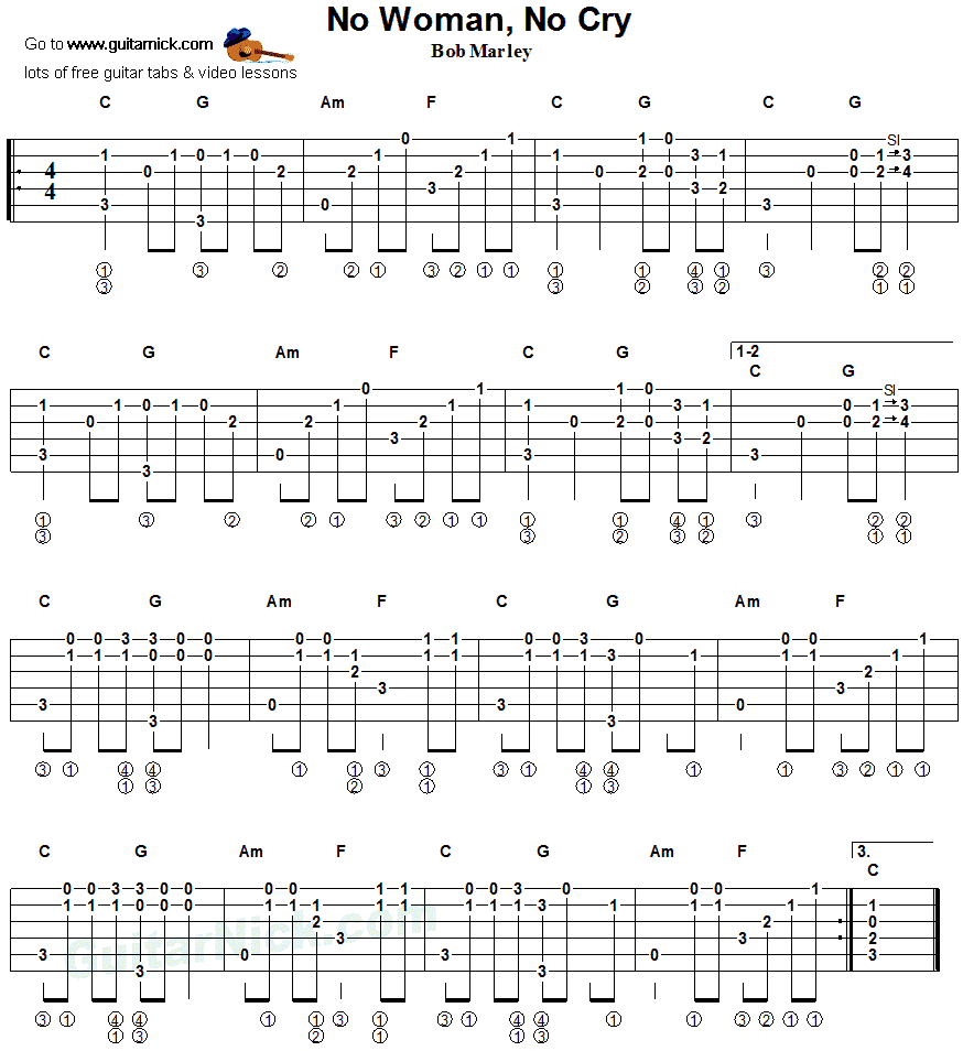 No Woman No Cry - fingerstyle guitar tab