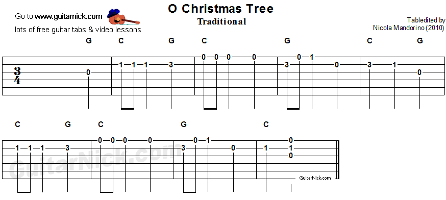 O Christmas Tree - easy guitar tablature