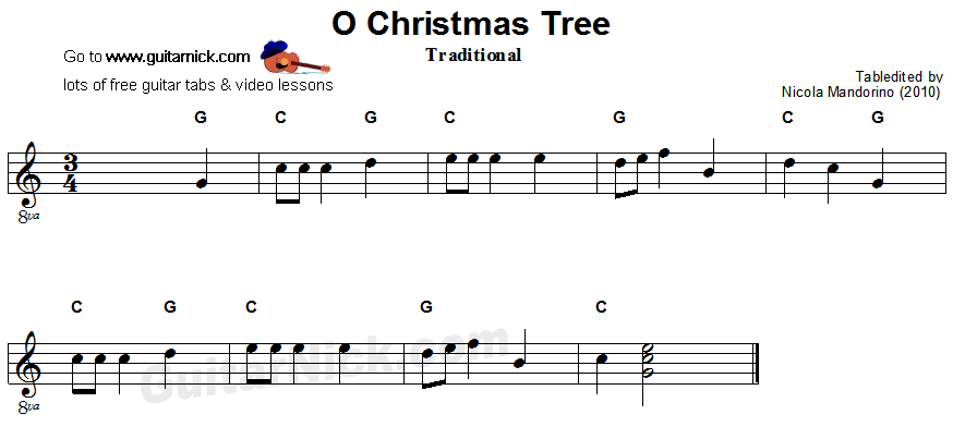 O Christmas Tree - easy guitar sheet music