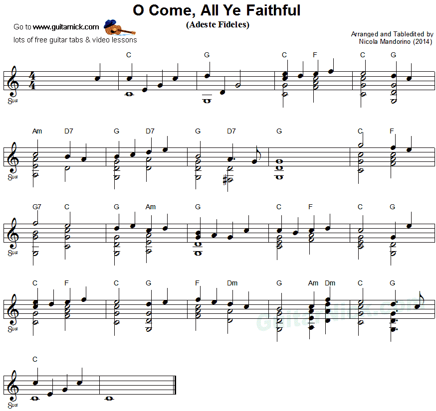 O COME ALL YE FAITHFUL - fingerstyle guitar sheet music