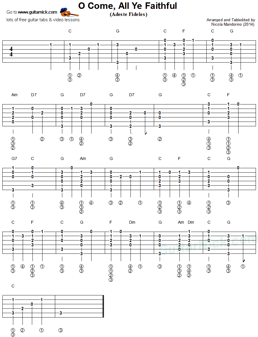O COME ALL YE FAITHFUL - fingerstyle guitar tab