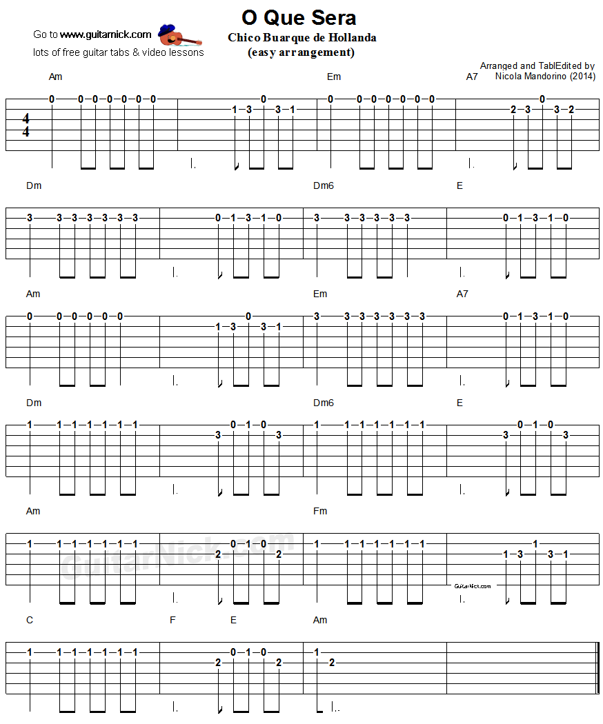 O Que Sera' - easy guitar tablature
