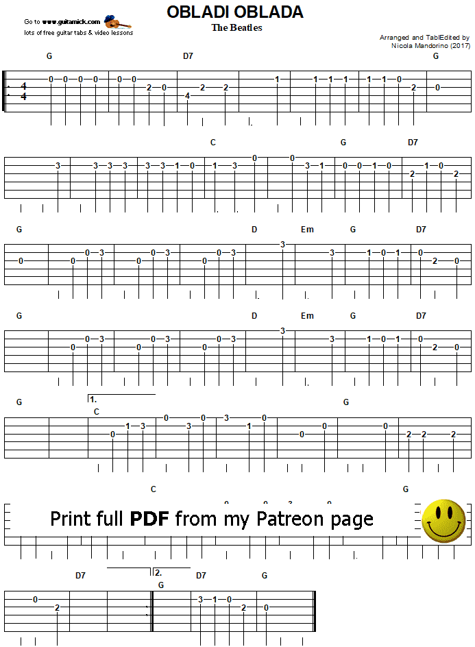 OBLADI OBLADA - easy guitar tab