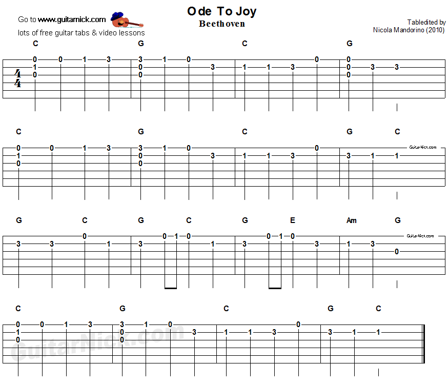 Ode To Joy - easy guitar tablature