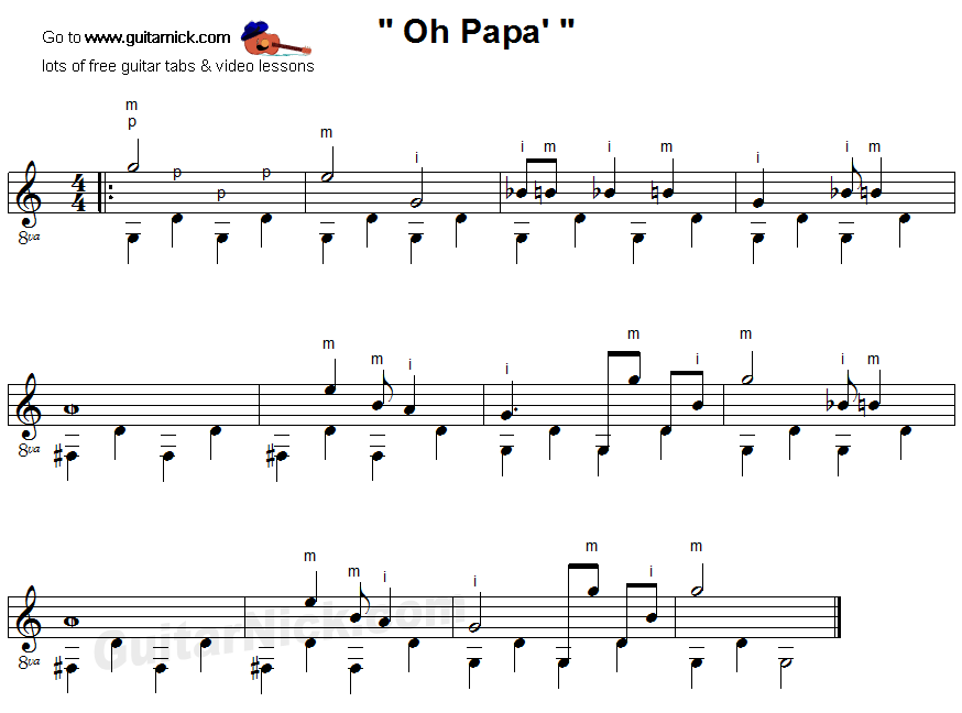 Oh Papa - fingerpicking guitar sheet music