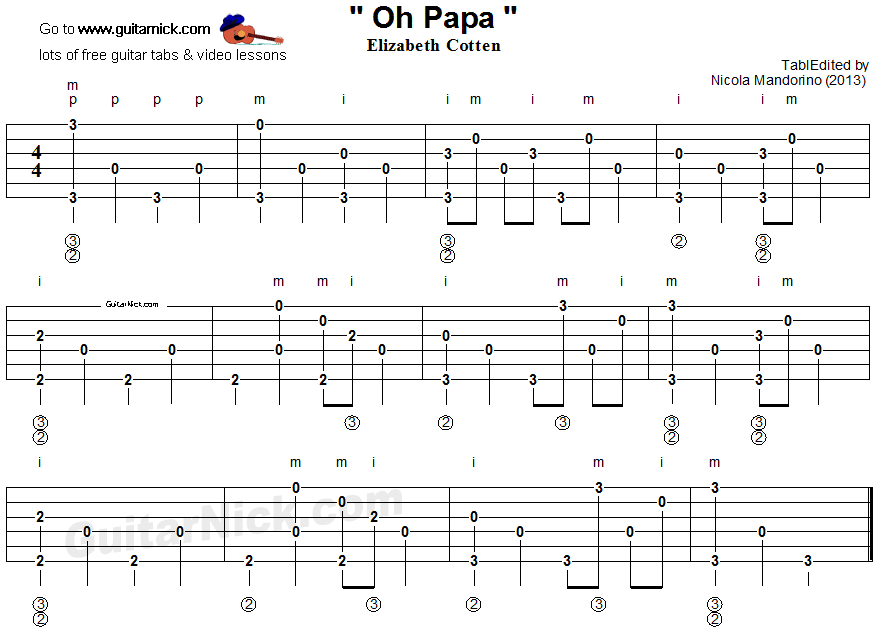 Oh Papa - fingerpicking guitar tablature
