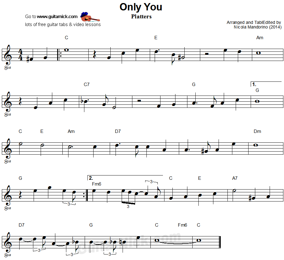 Only You - easy guitar sheet music