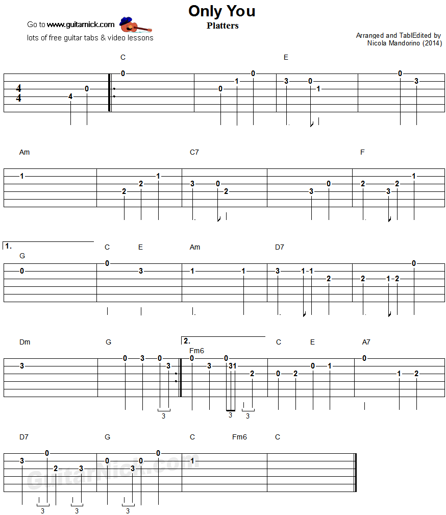 Only You - easy guitar tablature