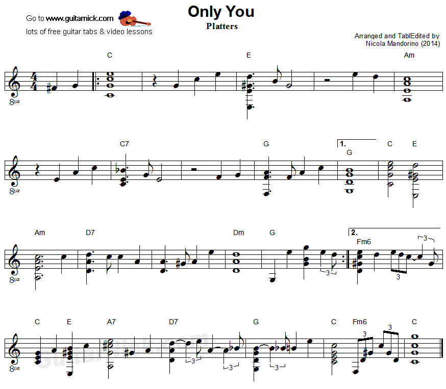 Only You - fingerstyle guitar sheet music
