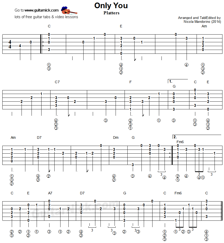 Only You - fingerstyle guitar tablature