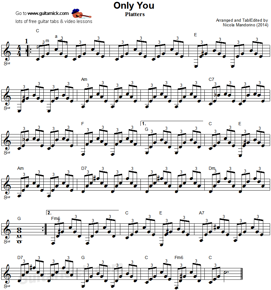 Only You - guitar accompaniment sheet music