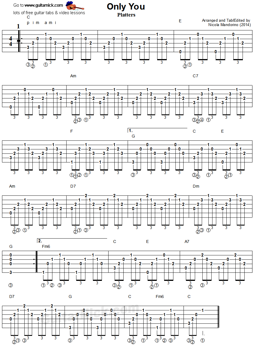 Only You - guitar accompaniment tablature