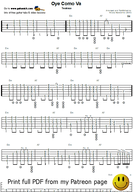 OYE COMO VA - fingerstyle guitar tab