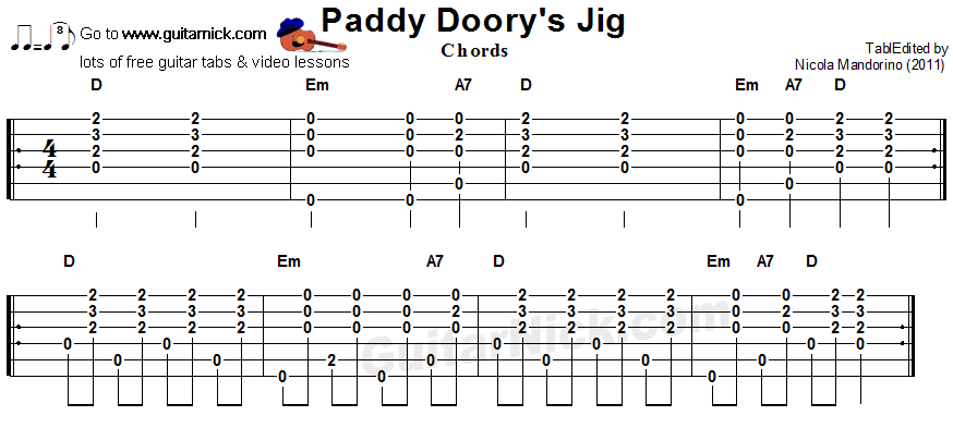 Paddy Doory's Jig -  guitar chords