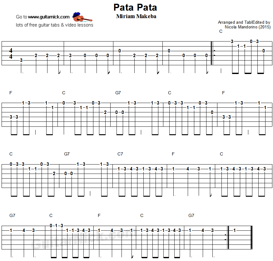 Pata Pata - easy guitar tablature
