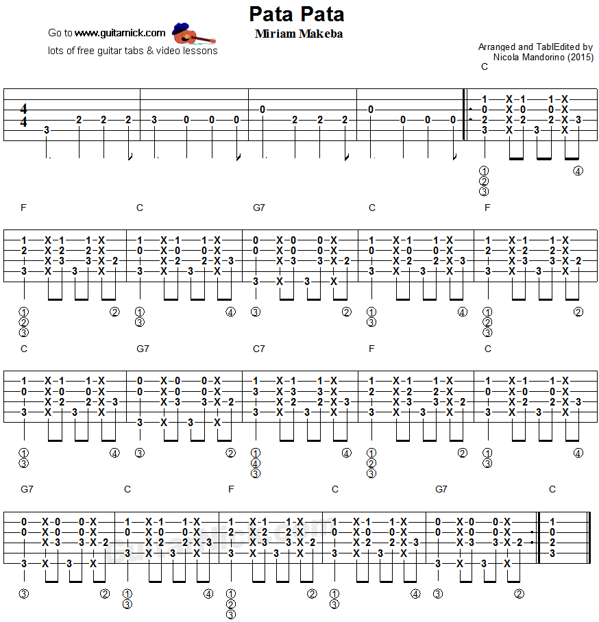 Pata Pata - guitar chords tablature