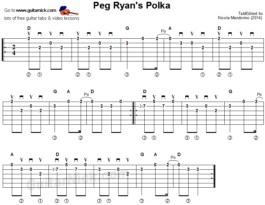 Peg Ryan's Polka - flatpicking guitar tablature