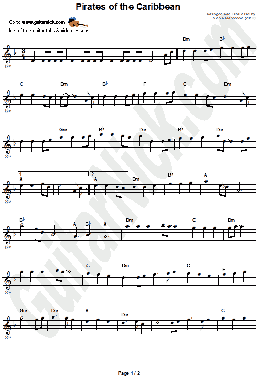 Pirates Of The Caribbean (theme) | Easy Guitar Sheet Music