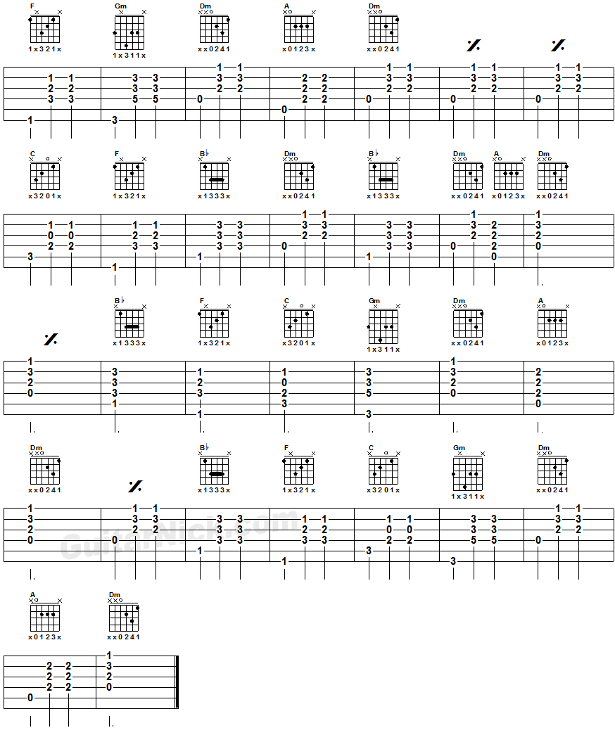 Pirates Of The Caribbean - guitar chords chart 2