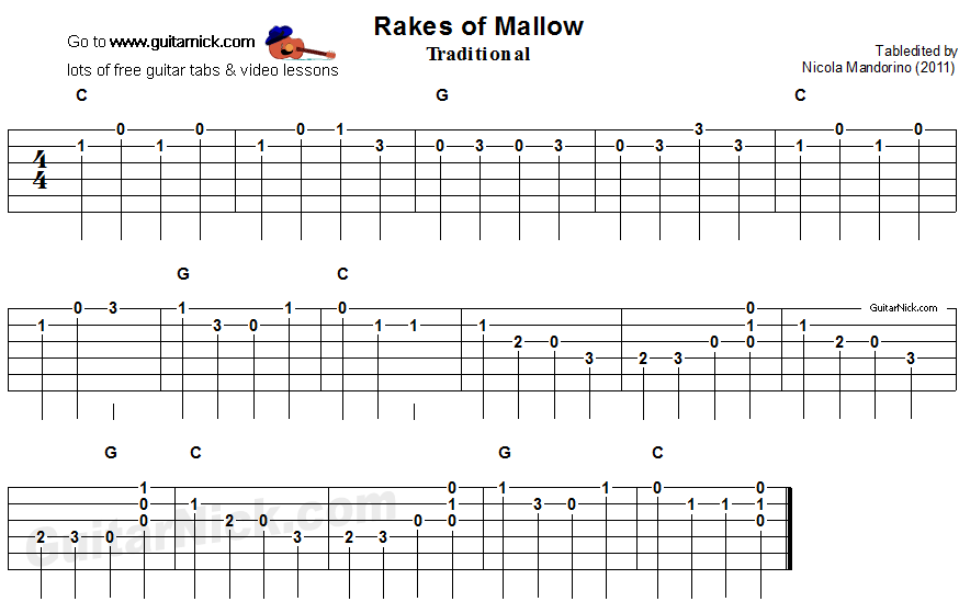 Rakes Of Mallow - easy guitar tablature