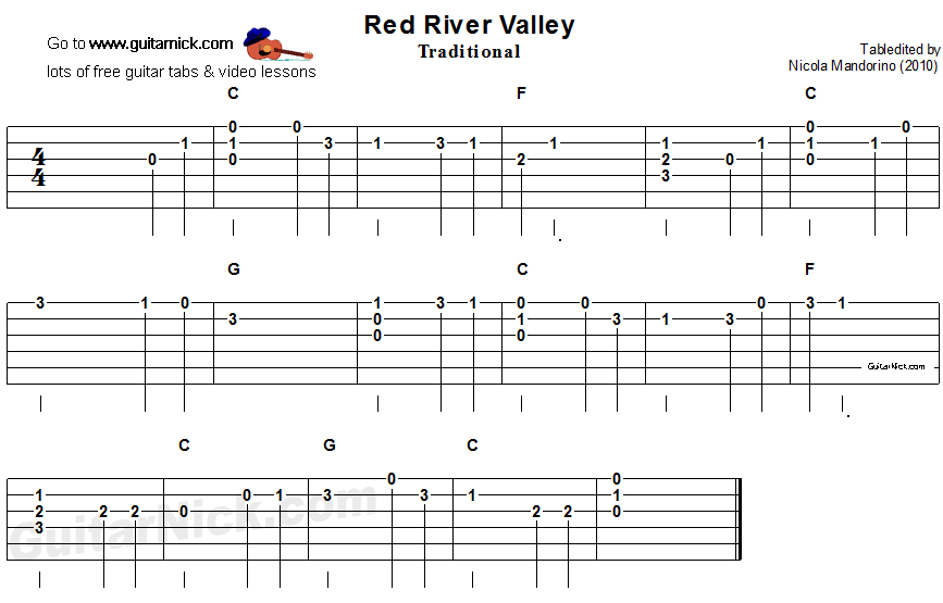 Red River Valley - easy guitar tablature