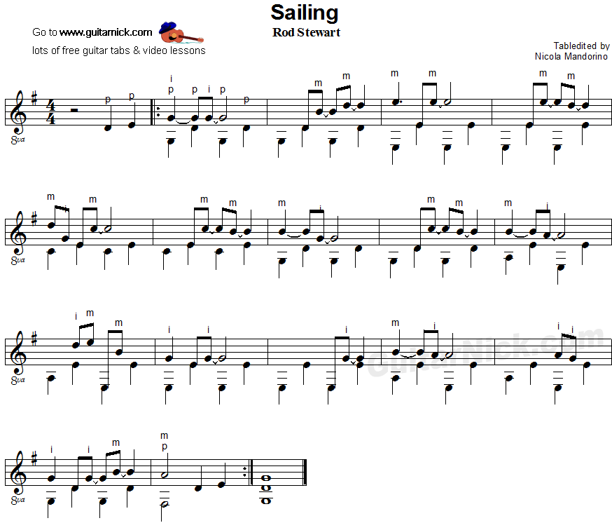 Sailing - fingerpicking guitar sheet music