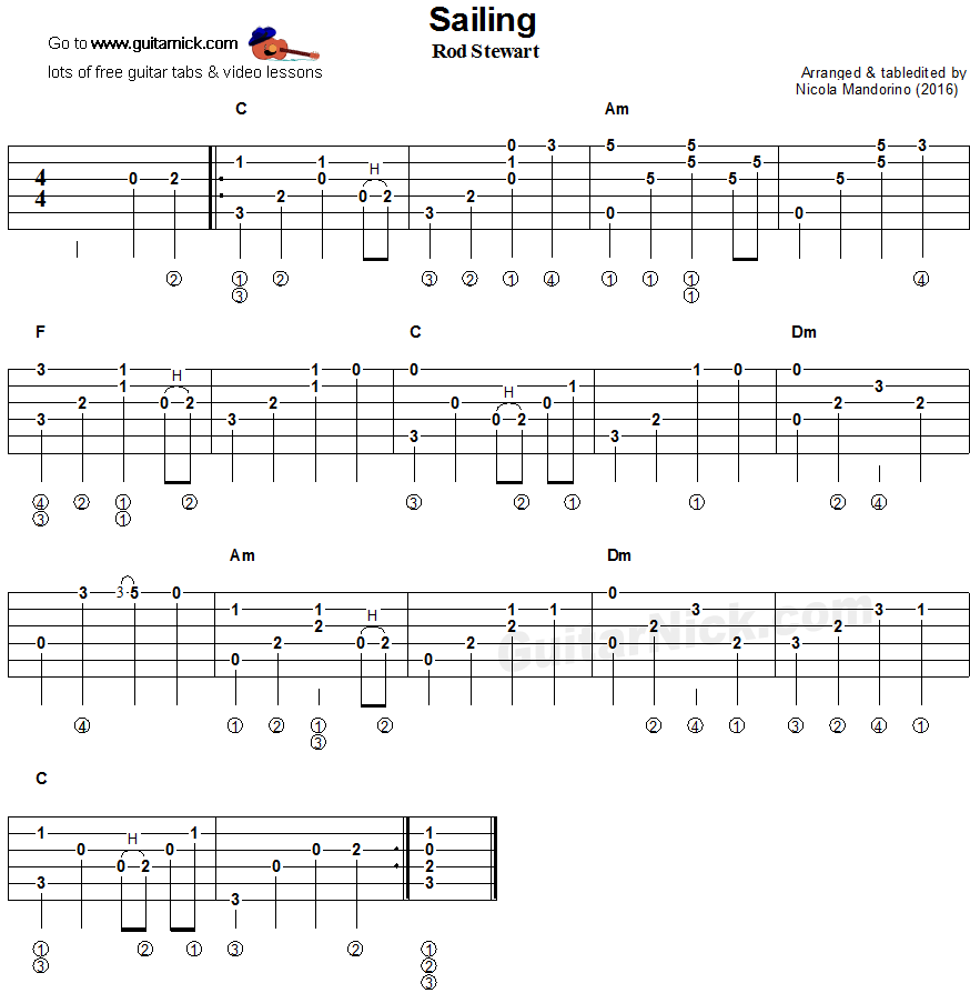 Sailing - fingerstyle guitar tablature