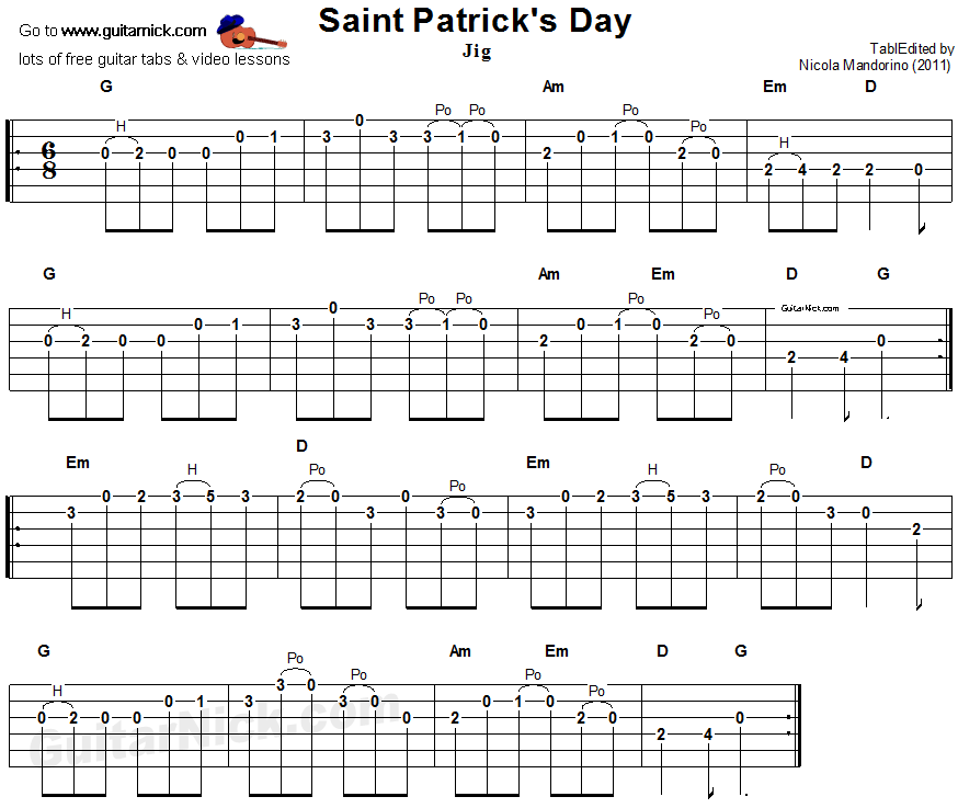 Saint Patrick's Day - guitar tab