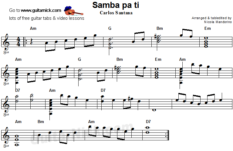 Samba Pa Ti - flatpicking guitar sheet music