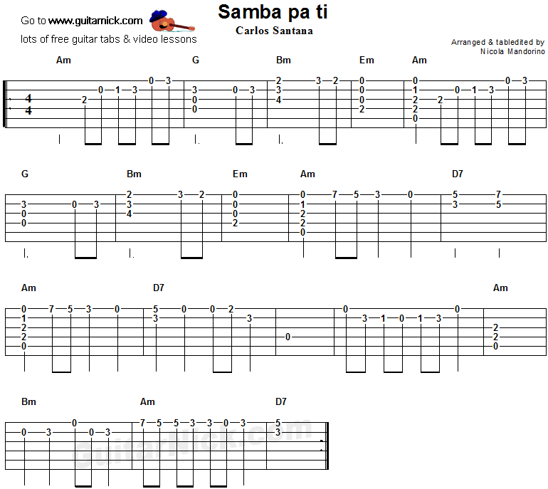 Samba Pa Ti - flatpicking guitar tab