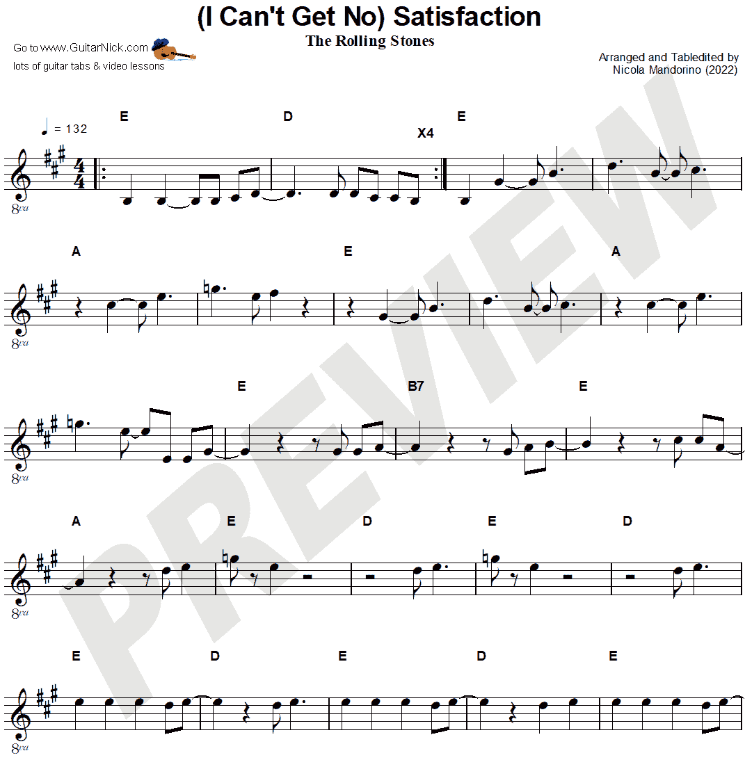(I Can't Get No) Satisfaction, The Rolling Stones | Easy Guitar Sheet