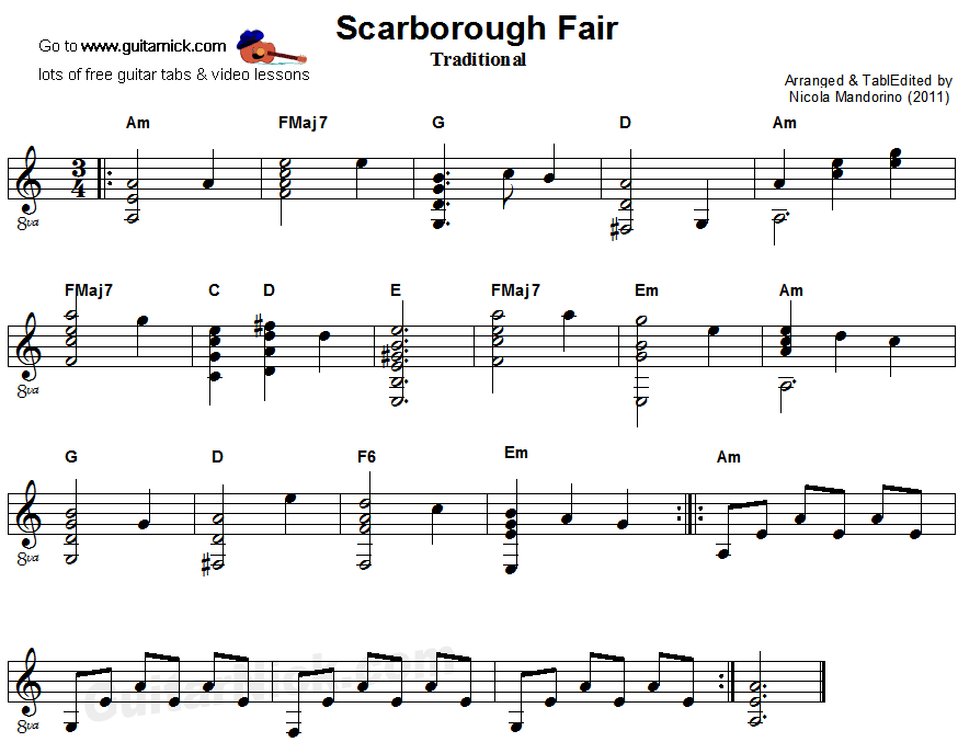 Scarborough Fair - fingerstyle guitar sheet music