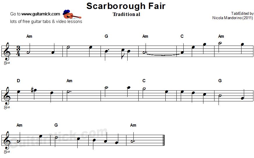 Scarbotough Fair - easy guitar sheet music