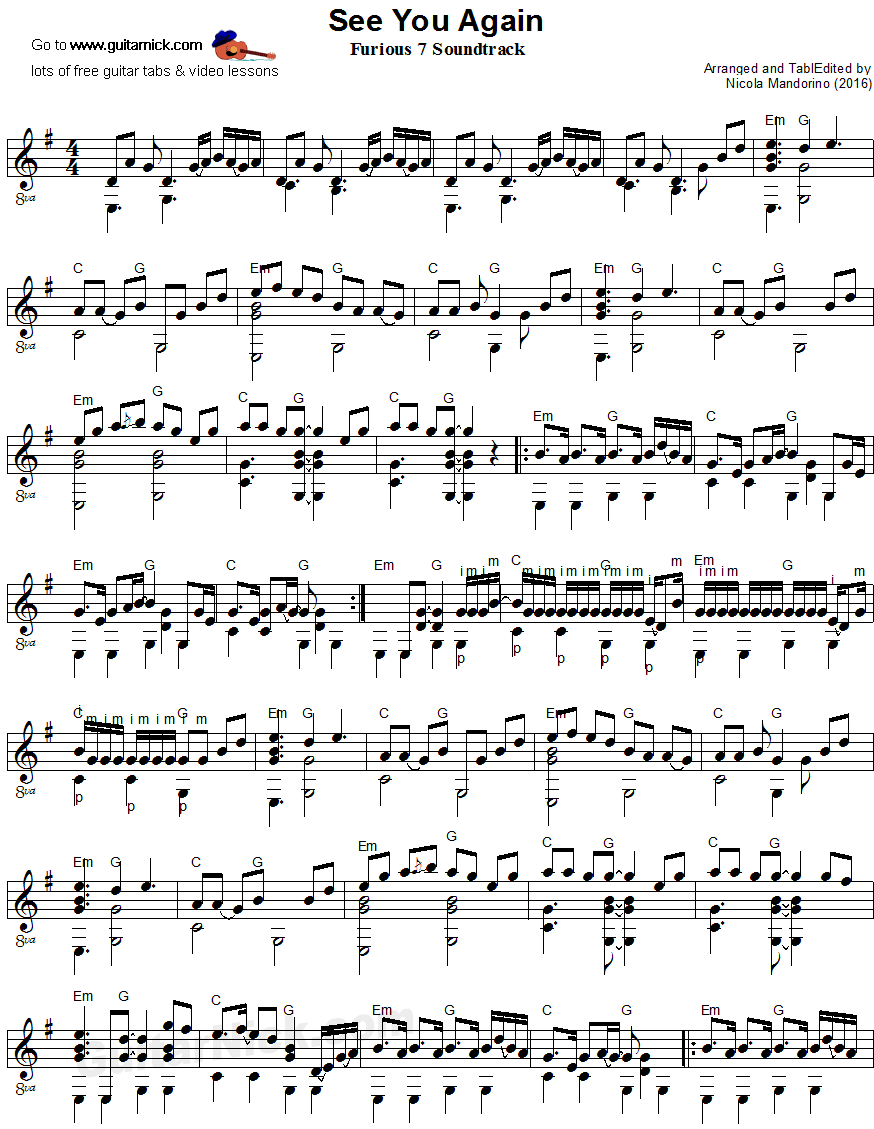 See You Again - fingerstyle guitar sheet music 1