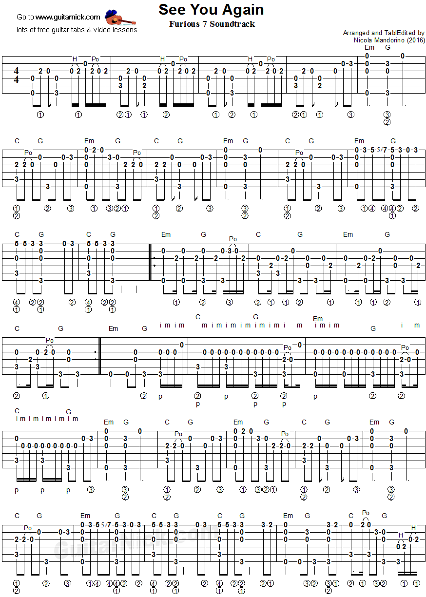See You Again - fingerstyle guitar tablature 1