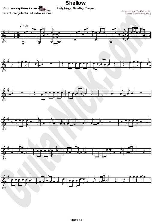 Shallow by Lady Gaga | Easy Guitar Sheet Music