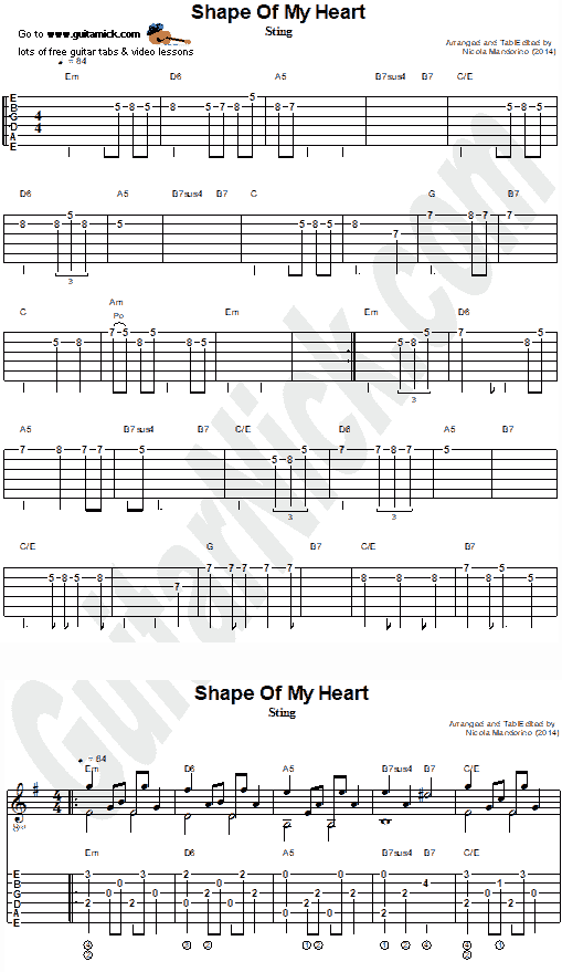 Shape Of My Heart (Sting) - easy guitar tab chords - PDF