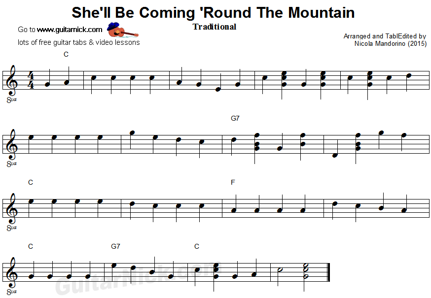 She'll Be Coming 'Round The Mountain - easy guitar sheet music