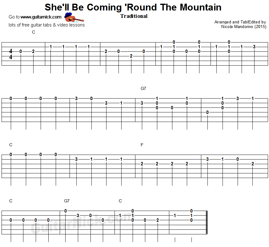 She'll Be Coming 'Round The Mountain - easy guitar tablature