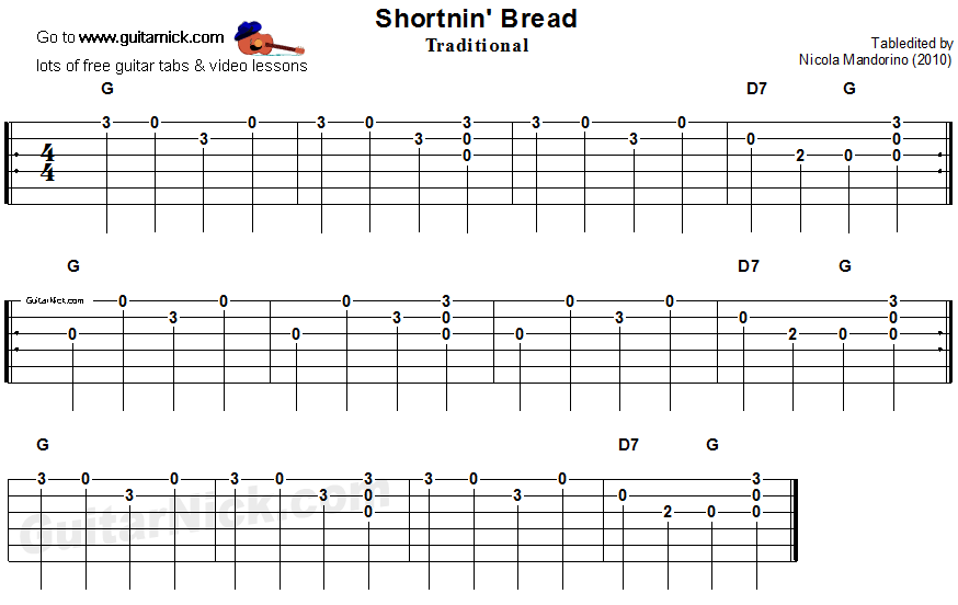 Shortnin Bread - easy guitar tablature