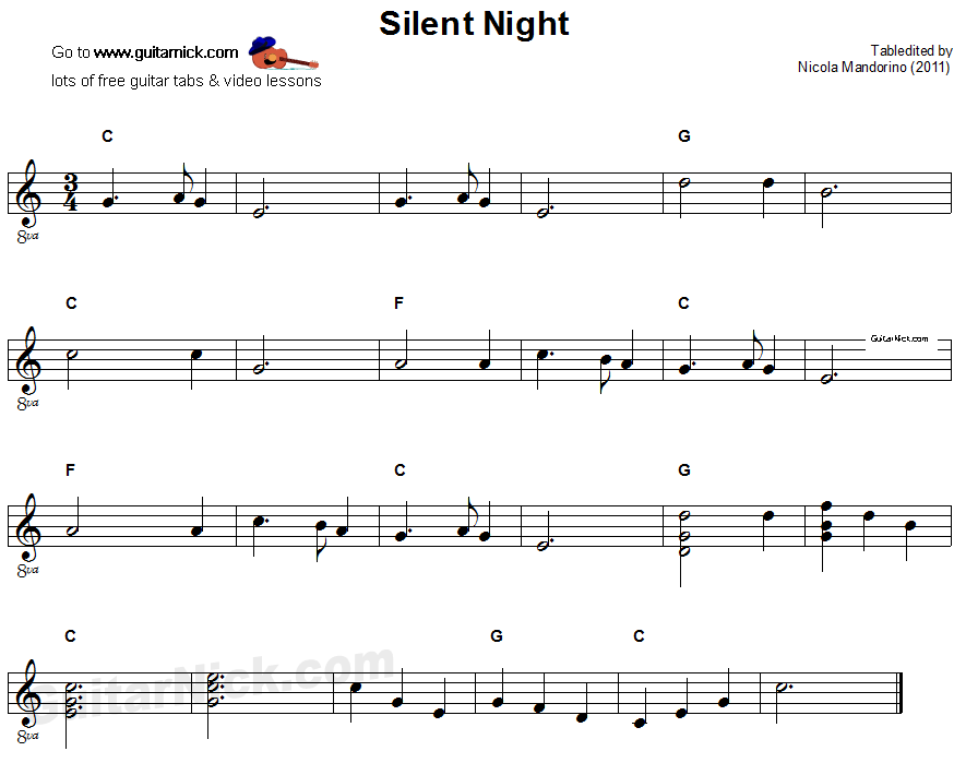 Silent Night - easy guitar sheet music