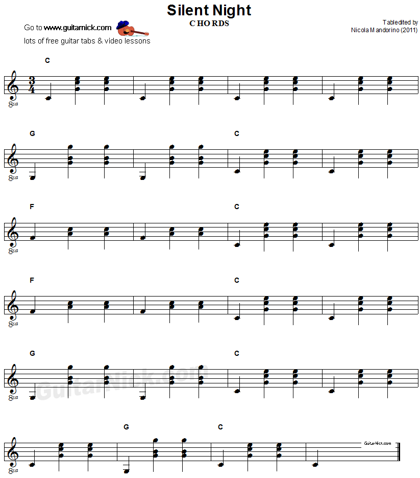Silent Night - guitar chords sheet music