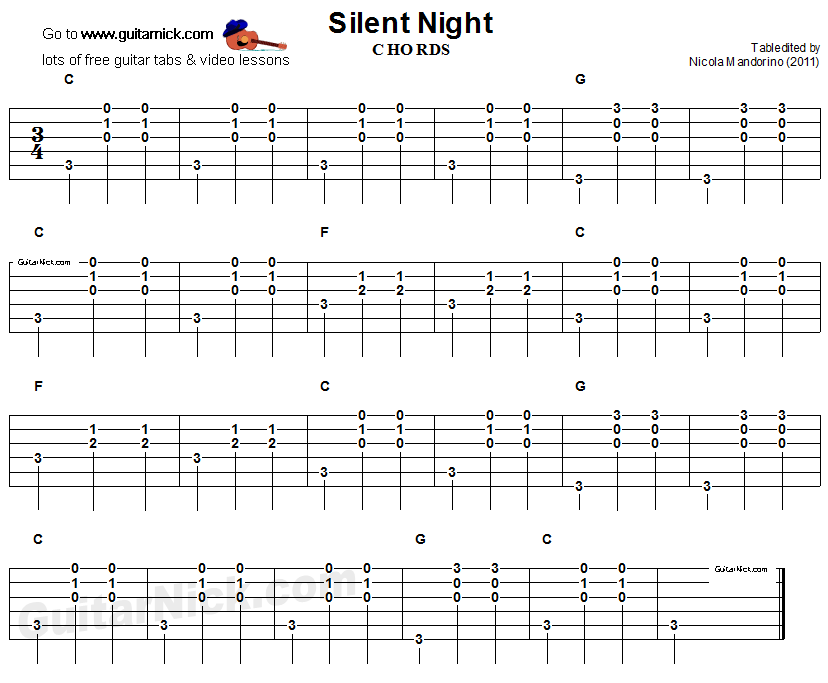 Silent Night - guitar chords tablature