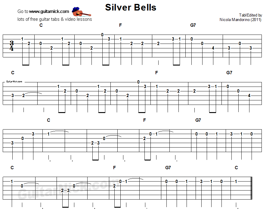 Silver Bells - easy guitar tablature