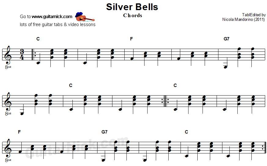 Silver Bells - guitar chords sheet music