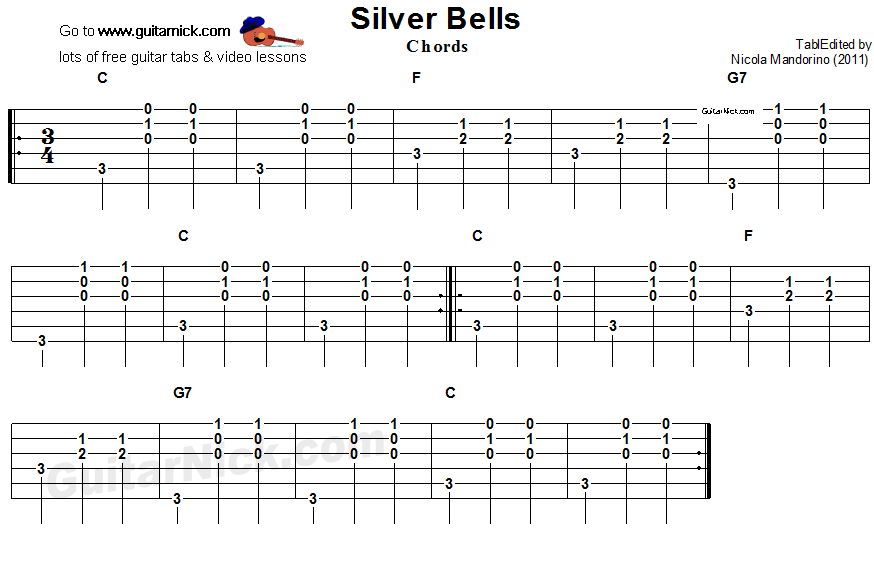 Silver Bells - guitar chords tablature