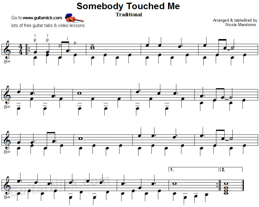Somebody Touched Me - fingerpicking guitar sheet music