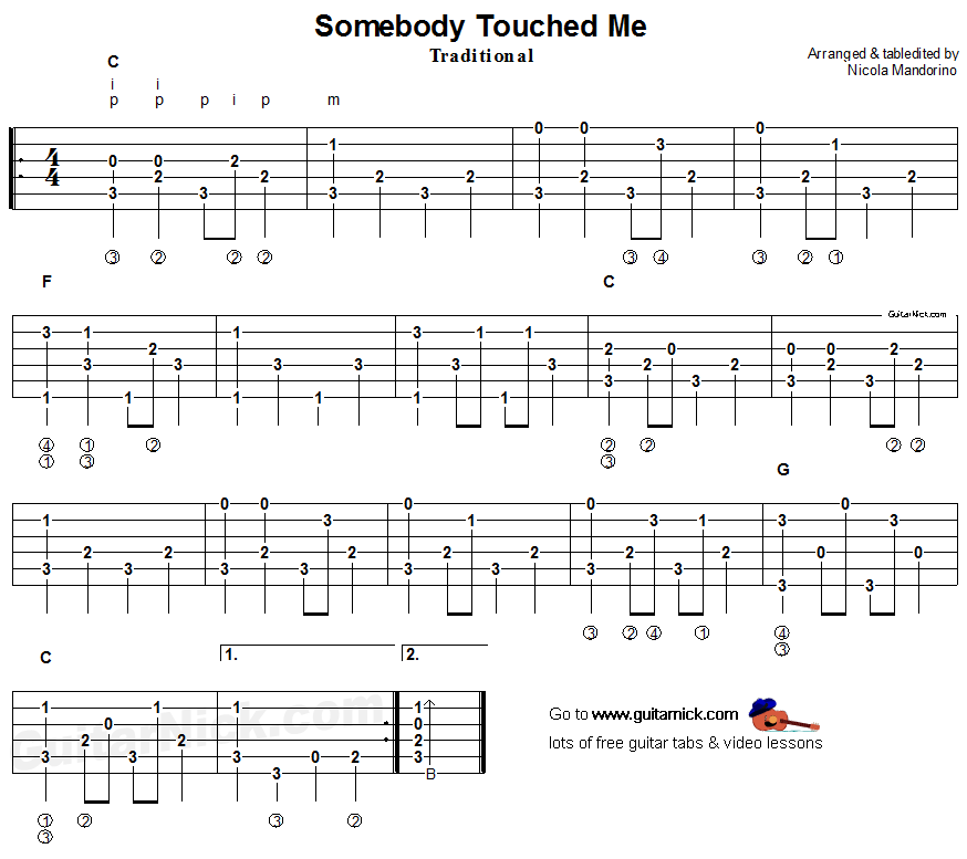 Somebody Touched Me - fingerpicking guitar tablature